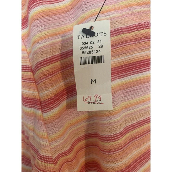 T by TALBOTS Size Med Pink Orange Cotton Striped Keyhole Back Top NWT - Picture 4 of 9